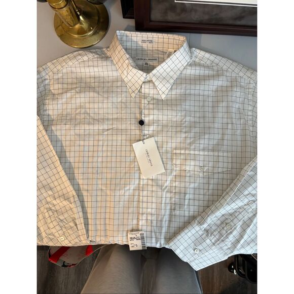 Giorgio Armani Black White Check Plaid Button Down Dress Shirt - Picture 9 of 9
